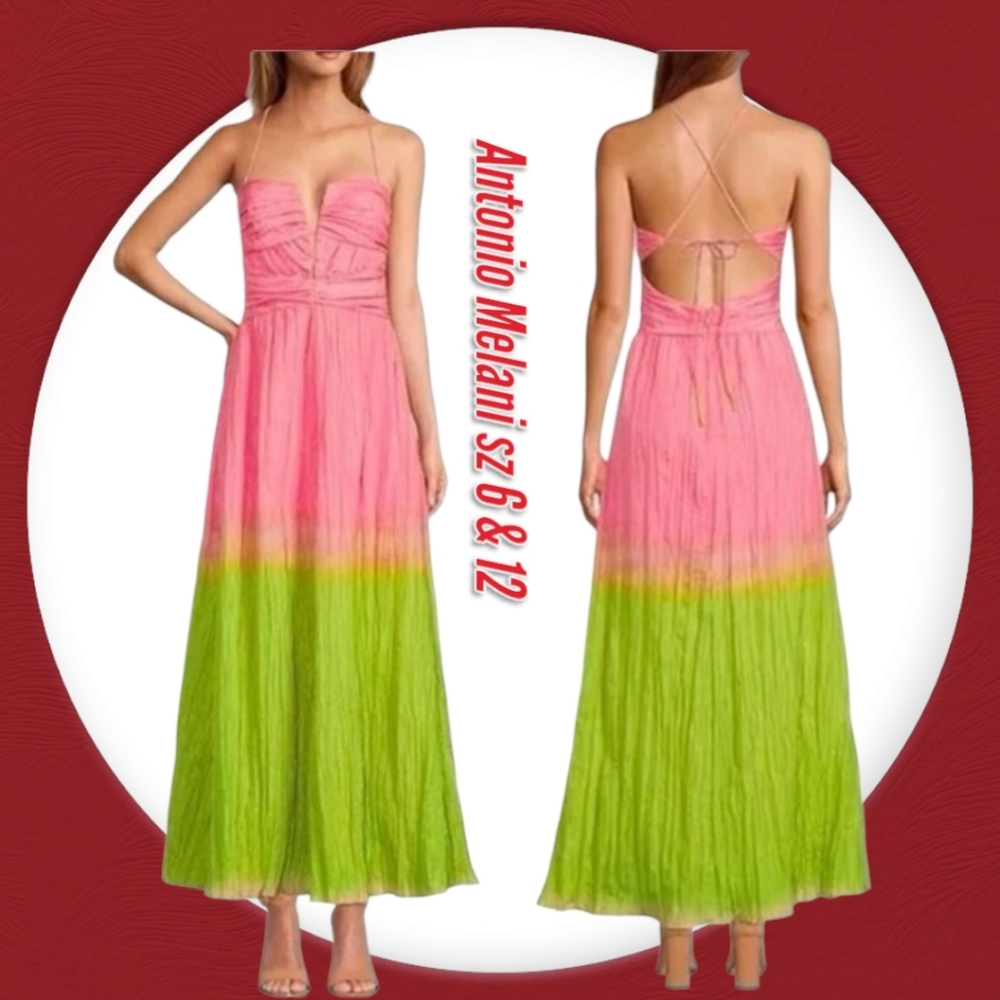 ANTONIO MELANI Pink and Green Ombre Maxi Dress